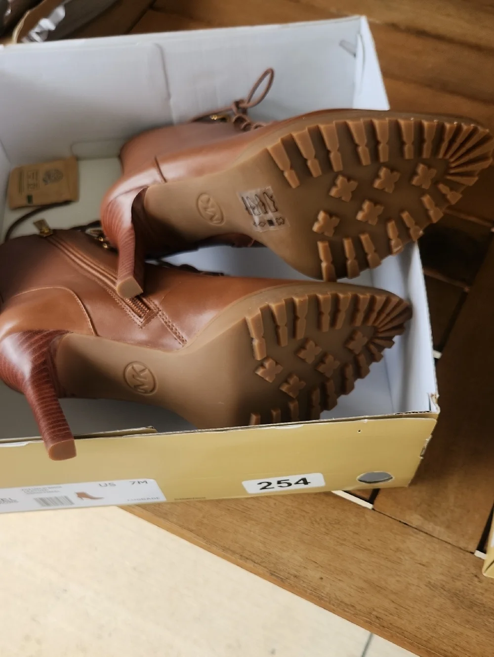 MICHAEL Michael Kors Tan Lace-Up Heeled Ankle Boots - Picture 3 of 5